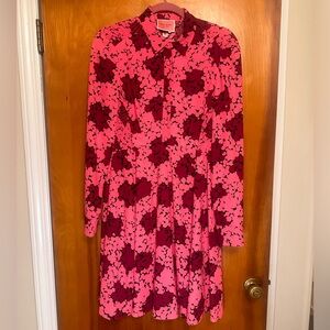 kate spade new york pink/burgundy abstract floral print collared midi dress sz 8